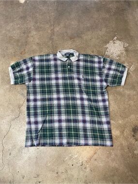 Vintage Nautica Flannel Print Polo T-Shirt